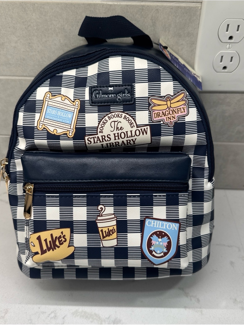 NWT Bioworld Gilmore Girls Navy & White Checkered Mini Backpack